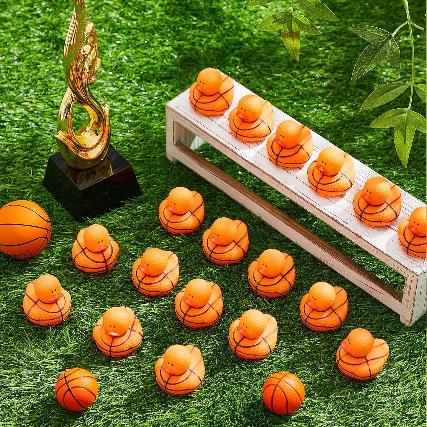 Deekin Rubber Duck 2 Inch Bulk Sport Party Favors for Team Events Game Day Decorations Birthday Party Decorations Club Player Gift(24 Pcs,Basketball Texture)