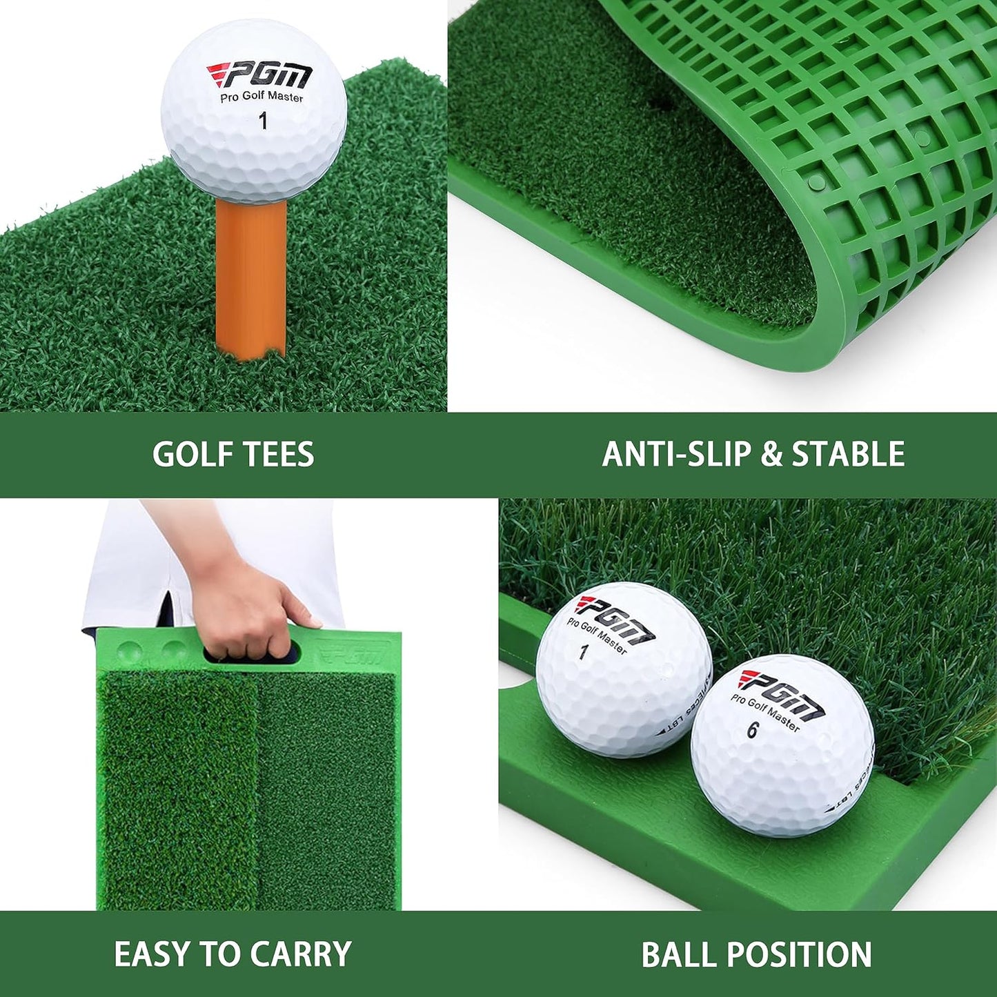 PGM Golf Hitting Mat 24x12 Inch, Dual-Turf with 40% Larger Mat, 4lbs Weighted Non-Slip Base, Realistic Fairway & Rough for Indoor Outdoor Practice, Includes Golf Tees