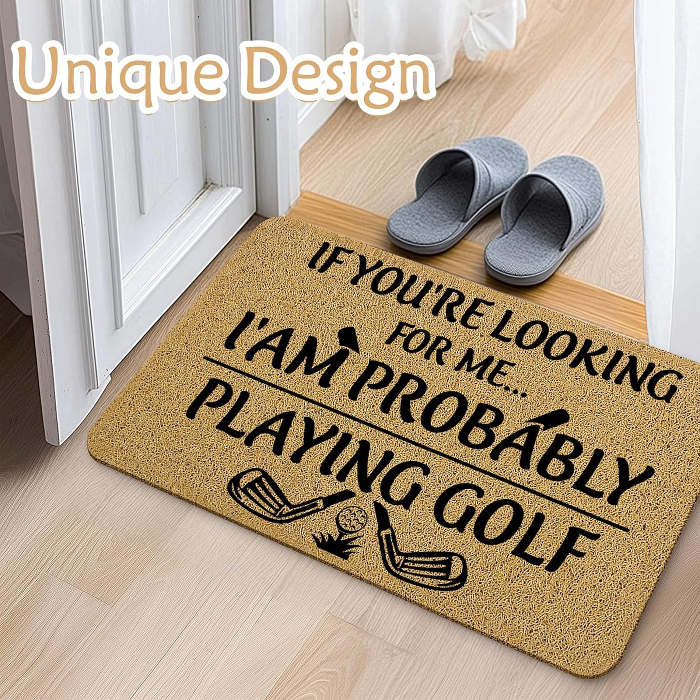 Golf Door Mat, Golf Welcome Mats for Front Door, Probably Out Golfing Humorous Doormat, 17x30 Inches