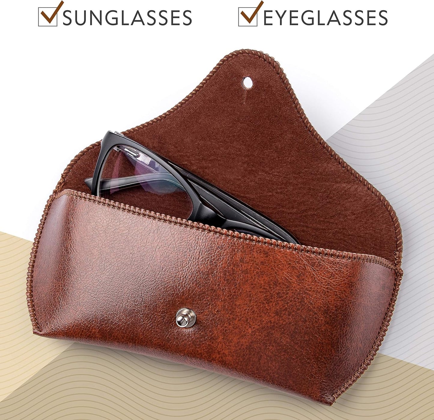 Leather Sunglass Case, Brown, Medium, Glasses Case, Big Sunglasses Cases For Men Women, Anti-scratch, Anti-press, Classic, Unisex