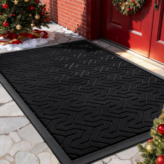 Yimobra Large Door Mat Outside Entrance 36x24, Waterproof Heavy Duty Outdoor Mats for Front Door, Non Slip Rubber Entry Mat for Garage Patio Indoor, Easy Clean, Black