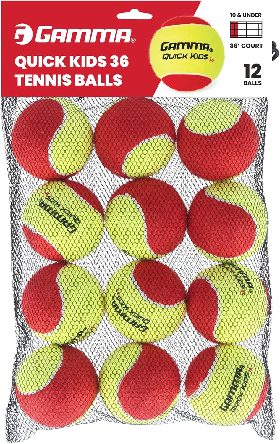 GAMMA Quick Kids 36, 60, & 78 Training Tennis Balls for Kids & Beginners, Low-Compression Core Reduces Speed & Bounce, Great for Tennis Practice, USTA & ITF Approved for Use in 10 & Under Tournaments