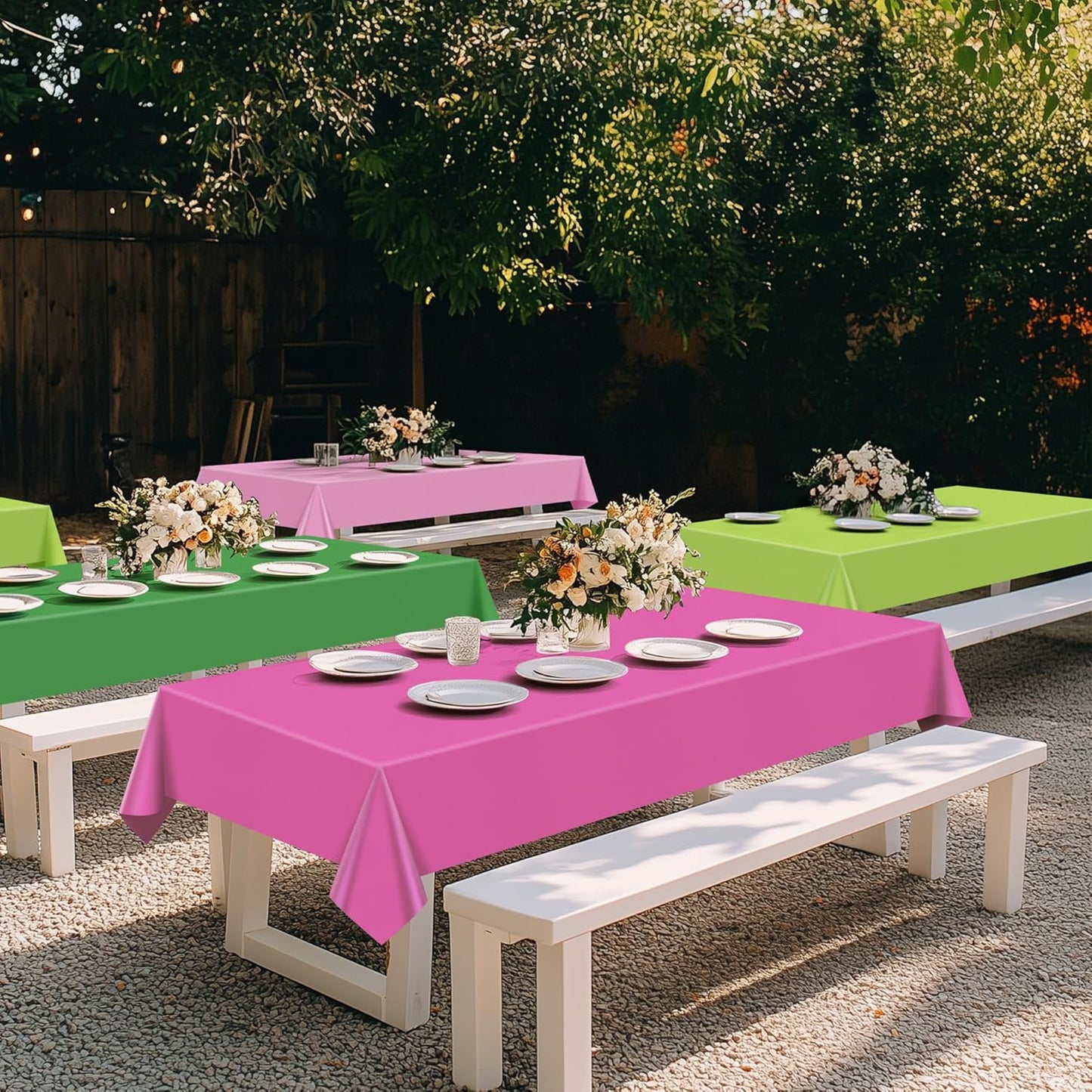 4 Pieces Pink & Green Series Rectangle Tablecloth, 54x72" Solid Color Waterproof & Spillproof Disposable Plastic Table Cover, Durable Party Tablecloth for Dining, Buffet, Picnic, Outdoor Events