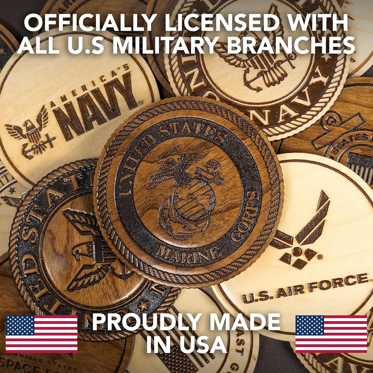 LazerEdge U.S. Space Force Wooden Coaster Set – Cherry Wood – Handcrafted Collectible 4-Pack | Made in USA | Officially Licensed Product (Space Force)