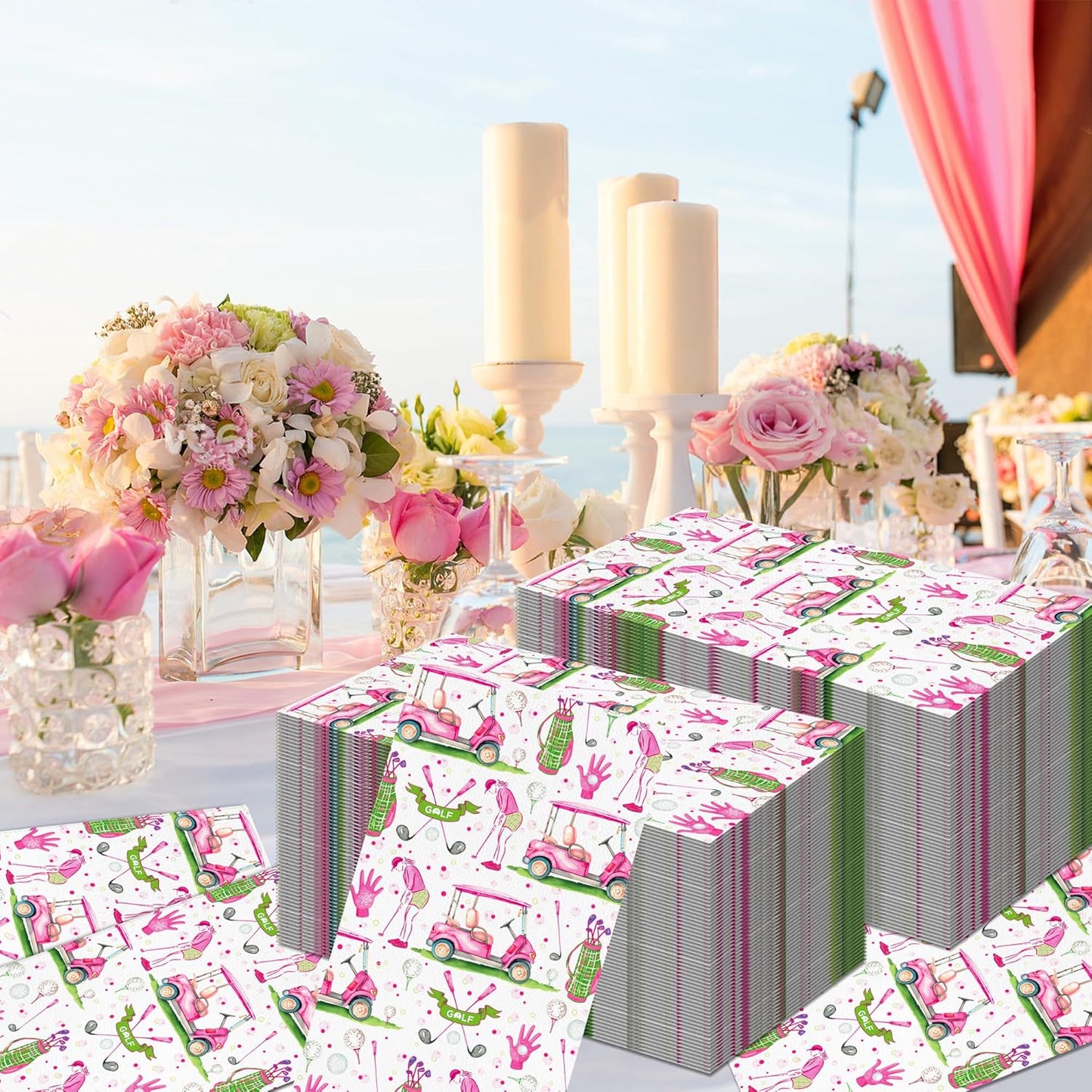 40Pcs Golf Disposable Paper Napkins Golf Ball Lunch Dinner Tableware Disposable Paper Napkin Pink White Golf Balls Party Themed for Birthday Party, Sporting Events, Picnics, Barbecues