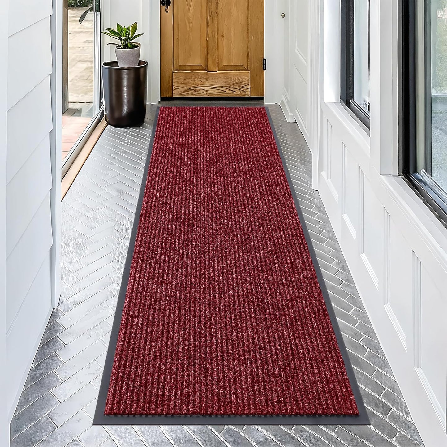 OLANLY Front Door Mat Indoor Outdoor Entrance, Waterproof Heavy Duty Doormat, Fade Resistant, Low Profile, Easy Clean Patio Porch Welcome Floor Mats for Entry, 71x23, Wine Red