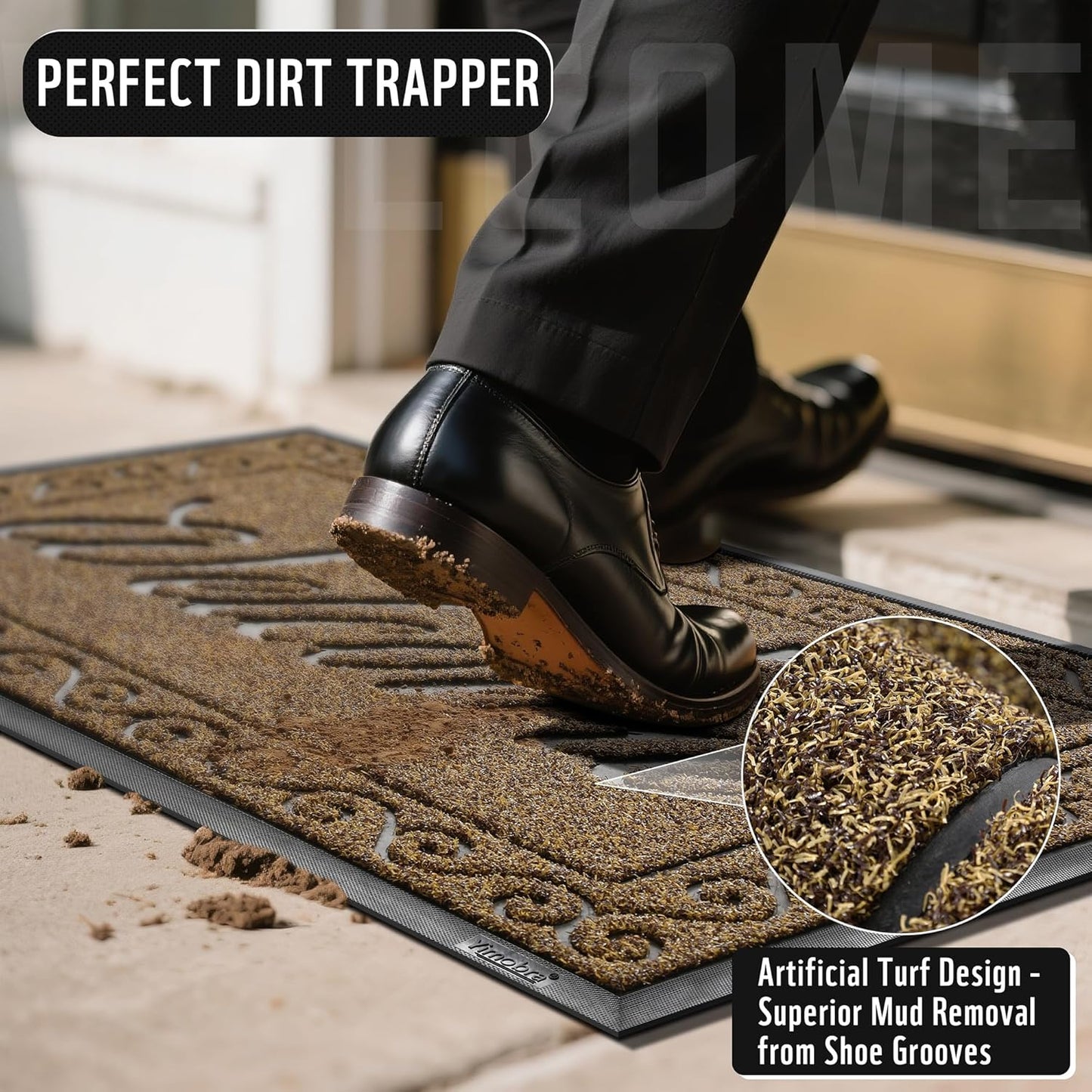 Yimobra Welcome Mat, Heavy Duty Sturdy Door Mats for Home Entrance Outdoor Indoor, Front Doormat for Outside Patio Floor Entry Porch Garage Office, Waterproof, Low Profile, 47 x 24, Beige Brown