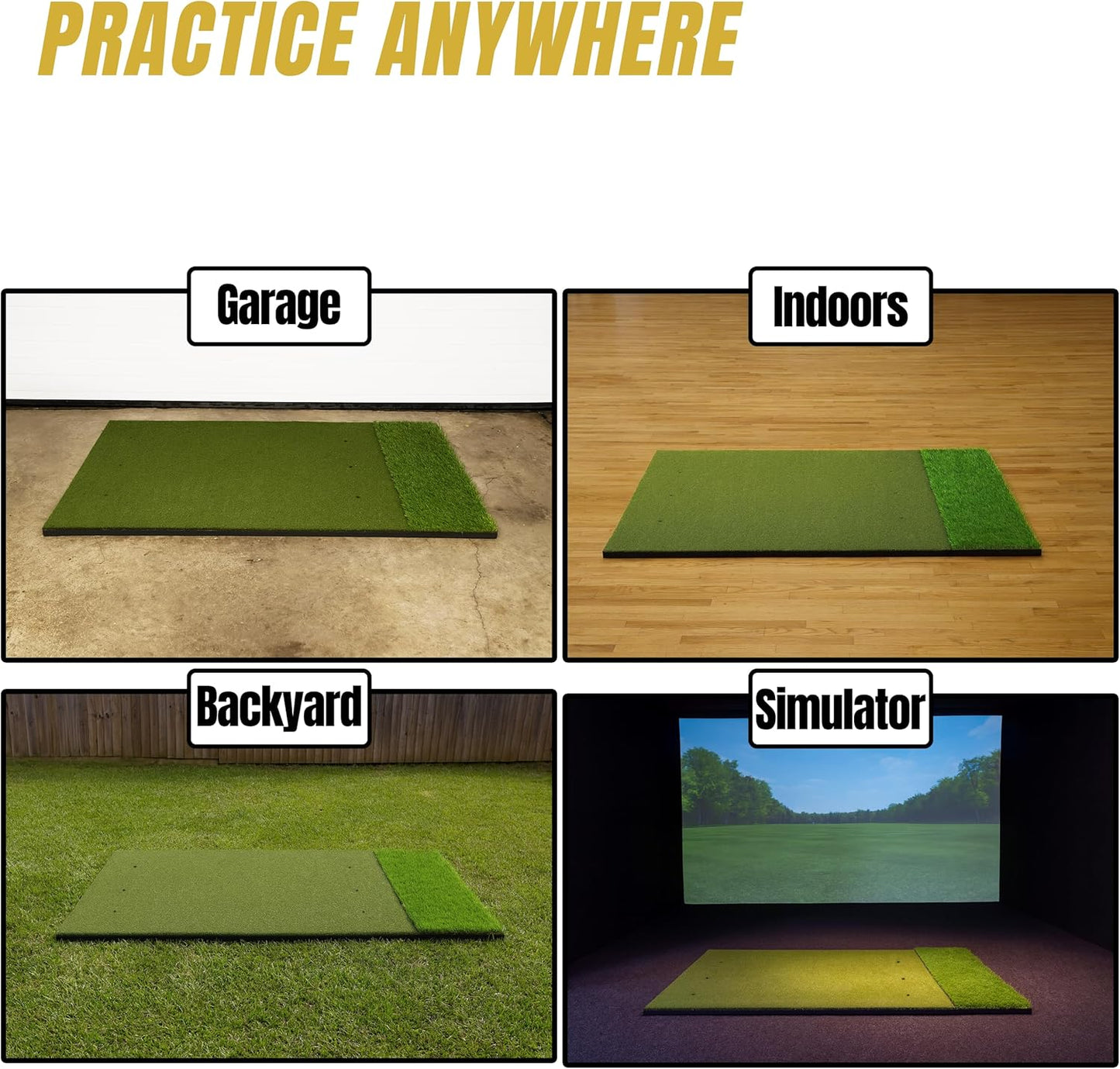 6x4ft Extra Large Tri-Turf & 5x4ft Ultra Thick 20mm Base Premium Golf Mat | Golf Mats Practice Outdoor, Indoor, or with Simulator/Net | Durable Turf Golf Hitting Mat with Tees
