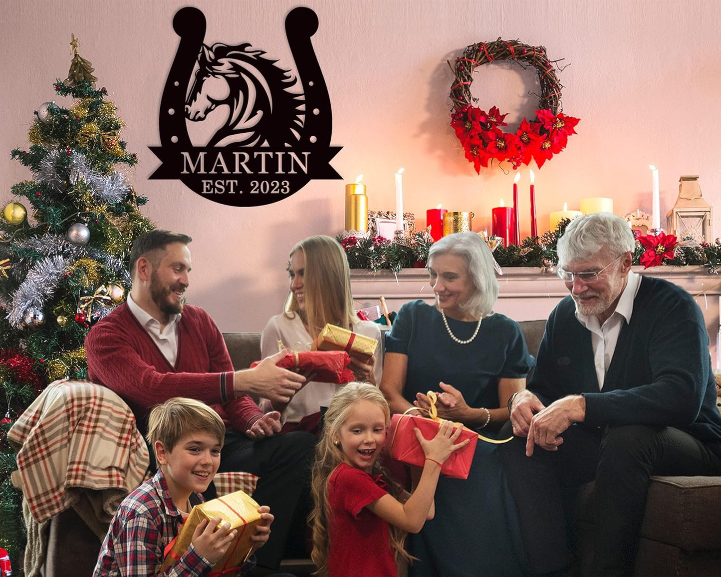 Personalized Horse Head Metal Sign，Horse Head Horseshoe Monogram Sign，Last Name Sign Equestrian Horse Lover Gift Horseshoe Living Room Decor