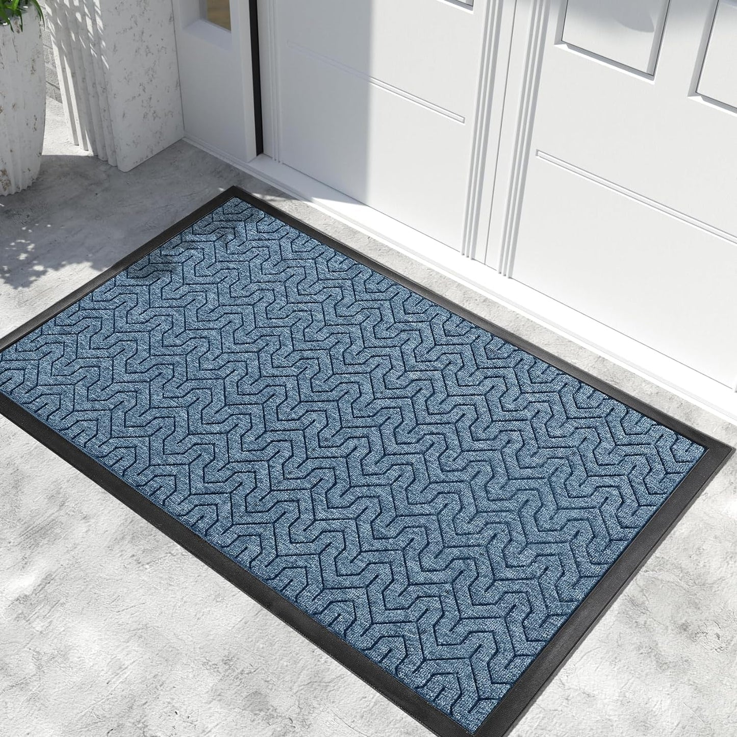 Yimobra Extra Large Door Mat Outside Entrance 60x36, Waterproof Heavy Duty Outdoor Mats for Front Door, Non Slip Rubber Entry Mat for Garage Patio Indoor, Easy Clean, Mix Blue