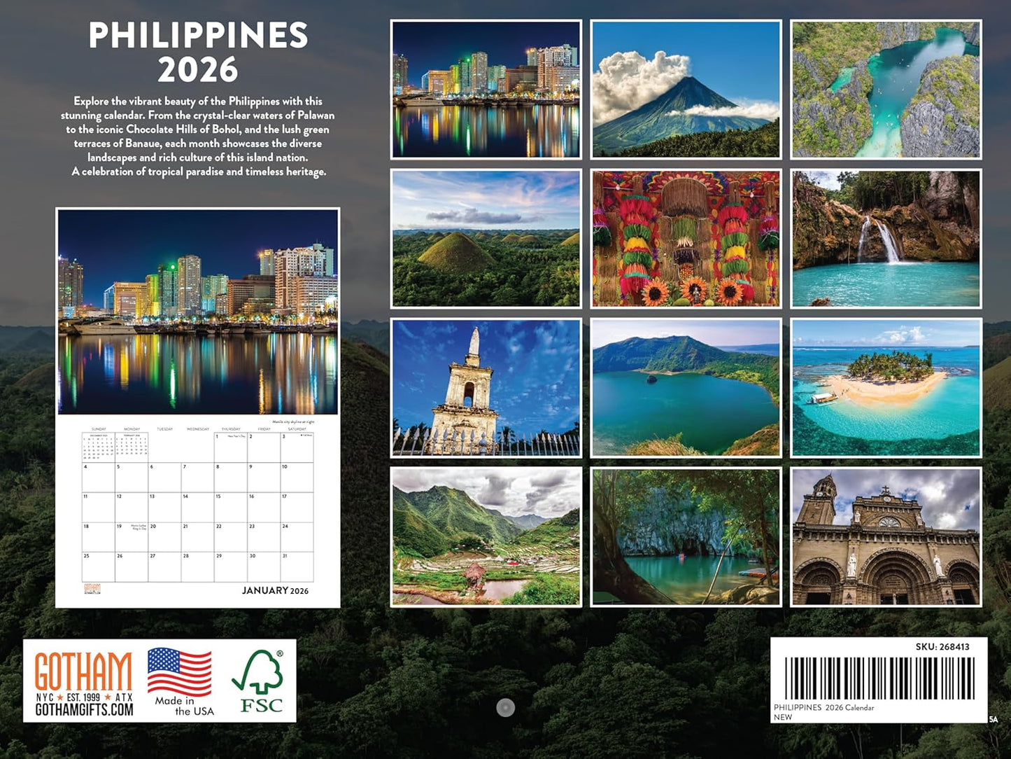 Philippines Calendar 2026 Monthly Wall Calender 12 Month | American Made In The USA
