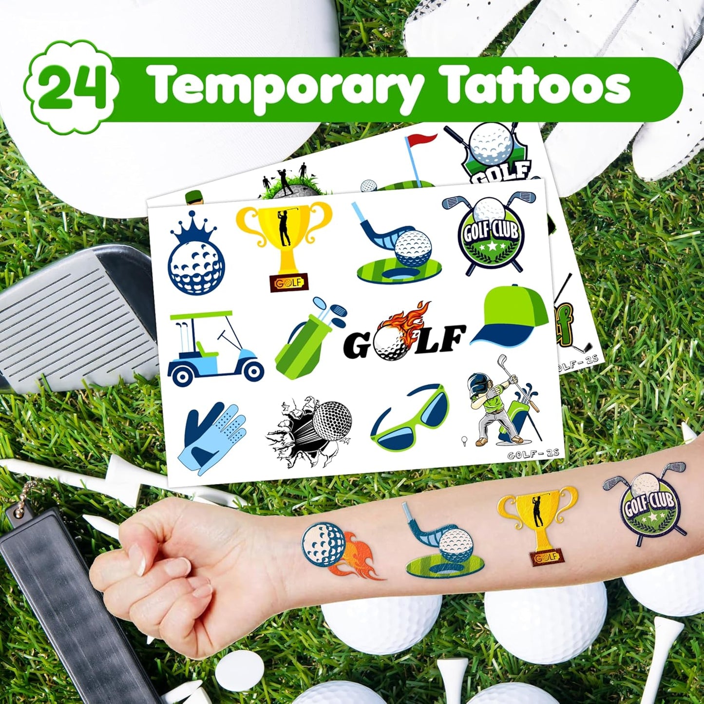 48PCS Golf Party Set 24PCS Temporary Tattoos & 24PCS Slap Bracelets Fun Golf-Themed Birthday Supplies, Baby Shower Gifts, Classroom Rewards & Party Decorations for Kids (Boys & Girls)
