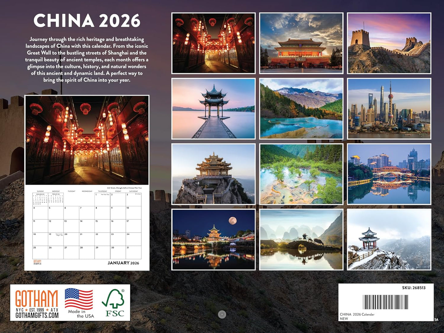 China Calendar 2026 Monthly Wall Calender 12 Month | American Made In The USA
