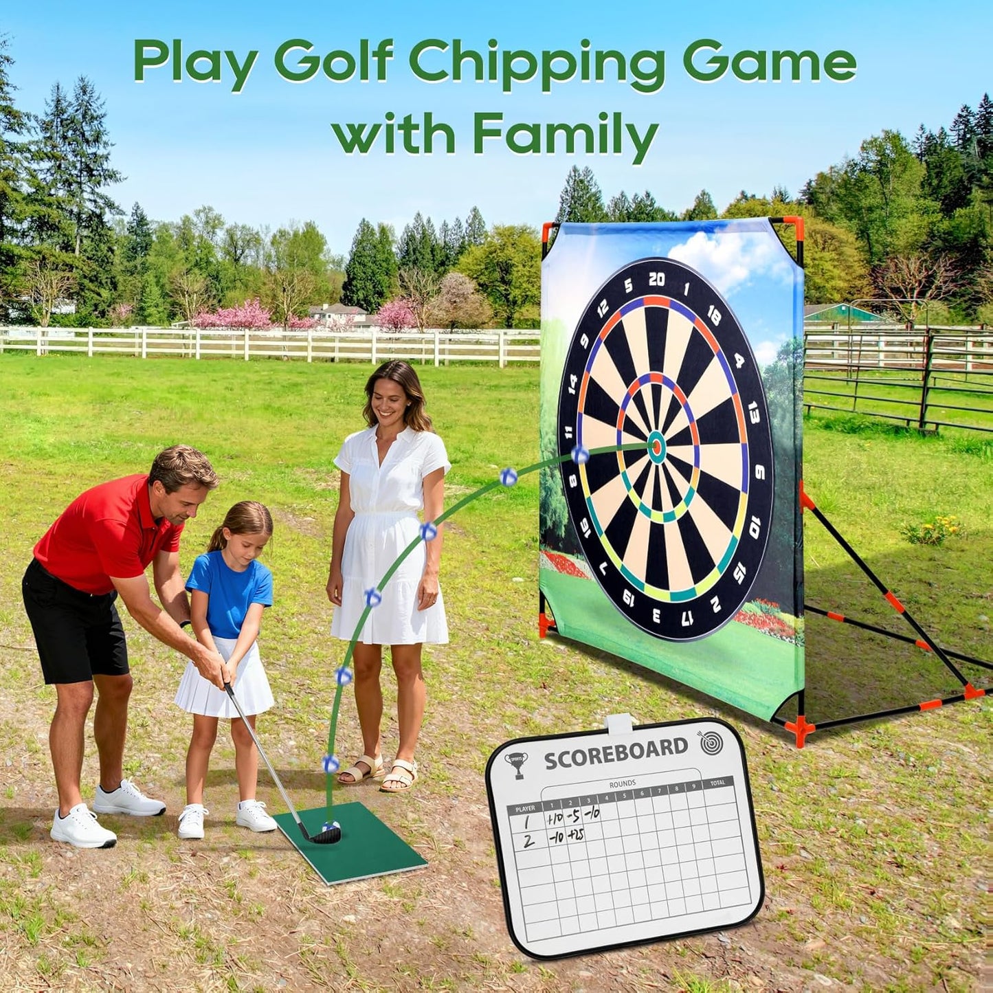 Portable Golf Chipping Game with Stand,Golf Target Battle Game with 54" x 54" Mat, 24 Sticky Golf Balls for Backyard & Lawn Fun, Indoor & Outdoor Practice for Family & Dads,Ideal Gift for Kids
