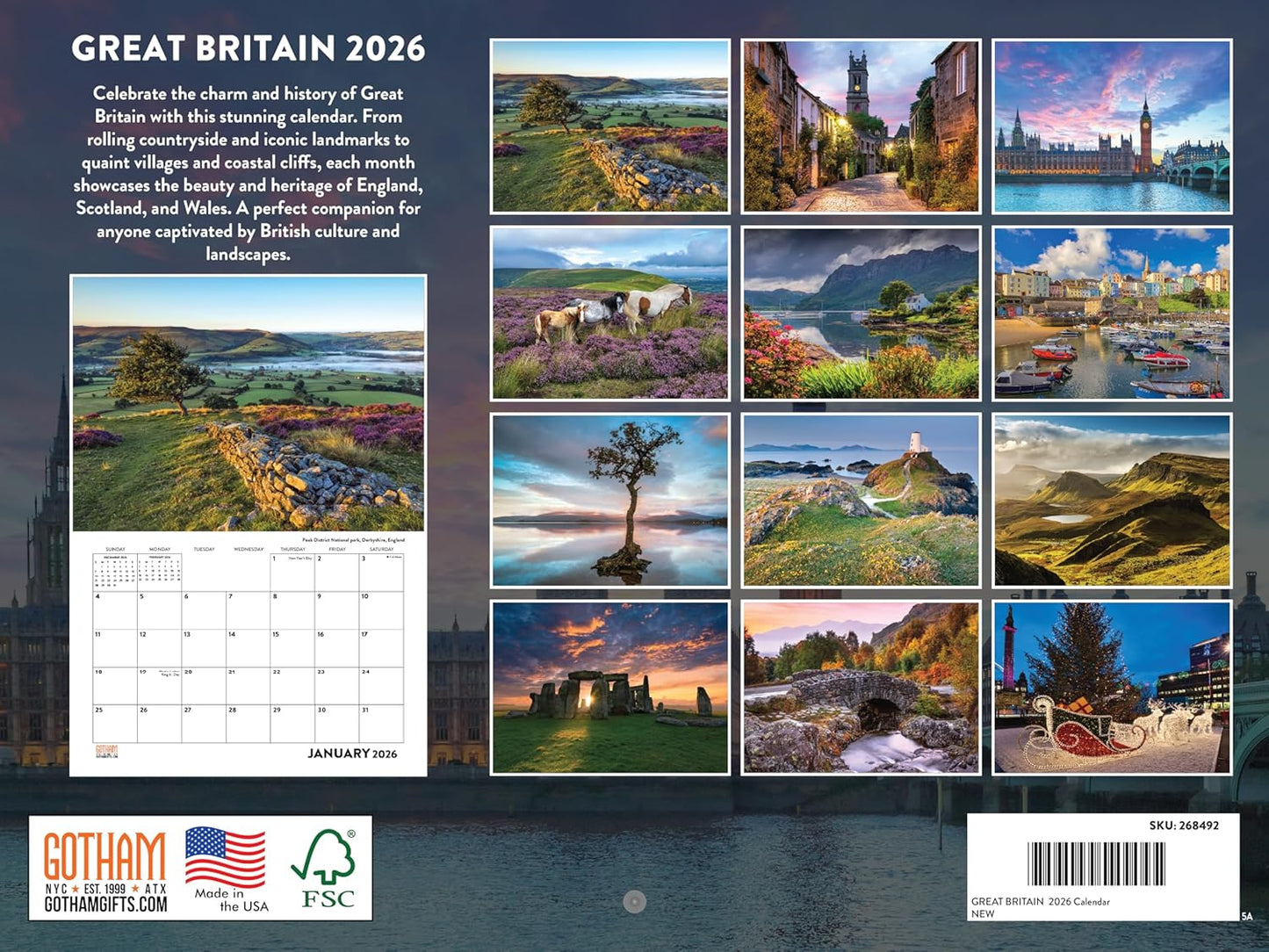 Great Britain Calendar 2026 Monthly Wall Calender 12 Month | American Made In The USA