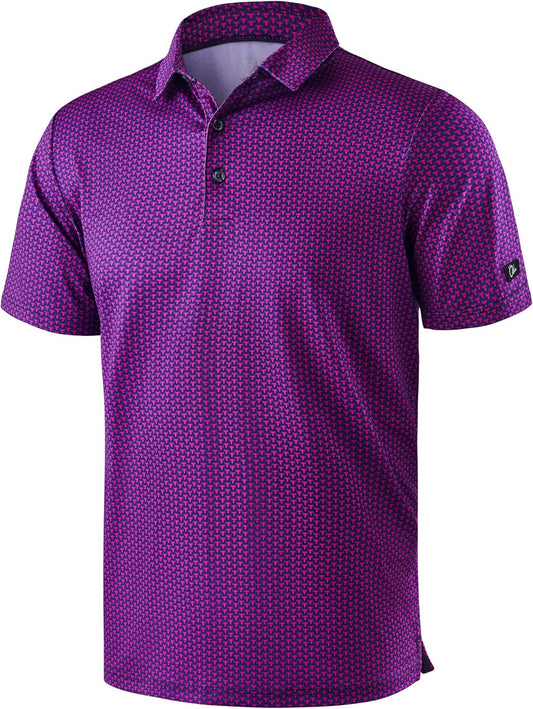 Obla Mens Golf Polo Shirts Short Sleeve Dry Fit Performance Moisture Wicking Casual Print Collared Golf Shirts for Men