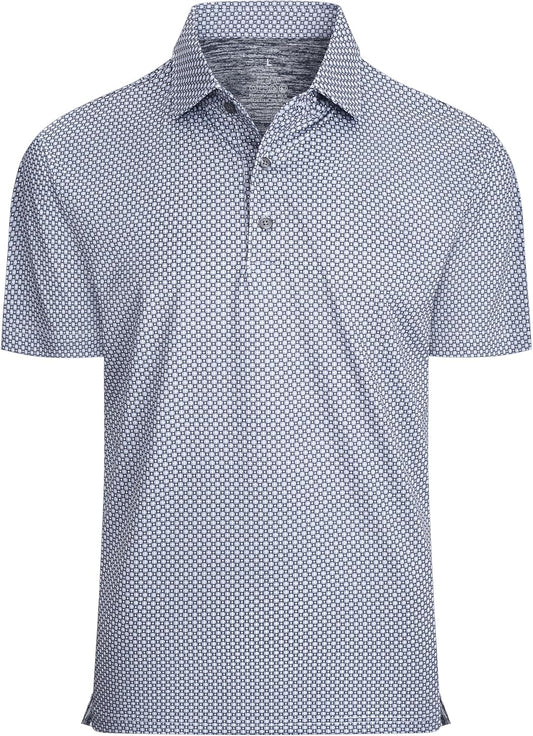 Alex Vando Mens Golf Shirt Moisture Wicking Classic Print Golf Shirts for Men