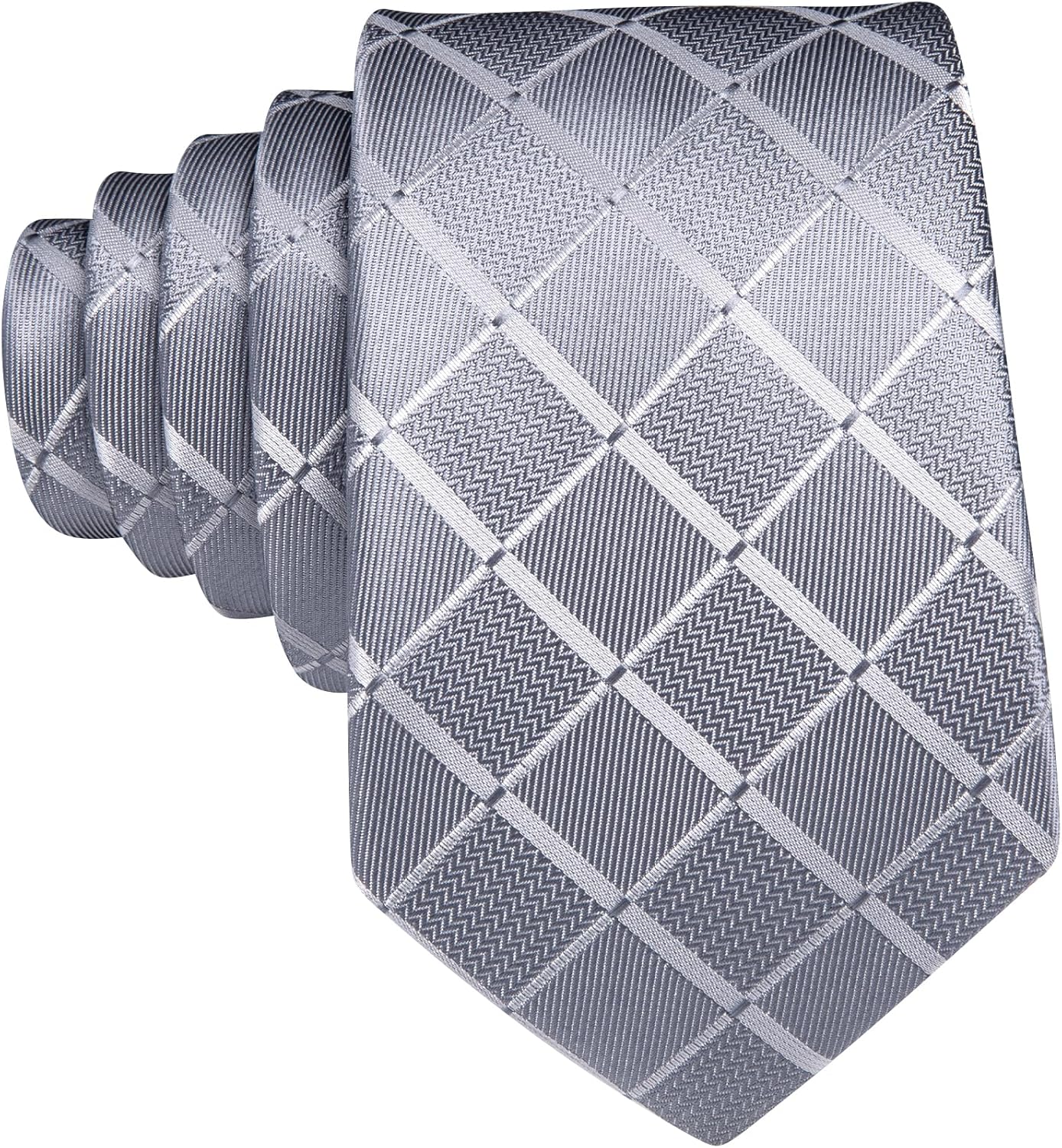 Barry.Wang Designer Classic Ties for Men Set Formal Pocket Square Cufflink Check Plaid