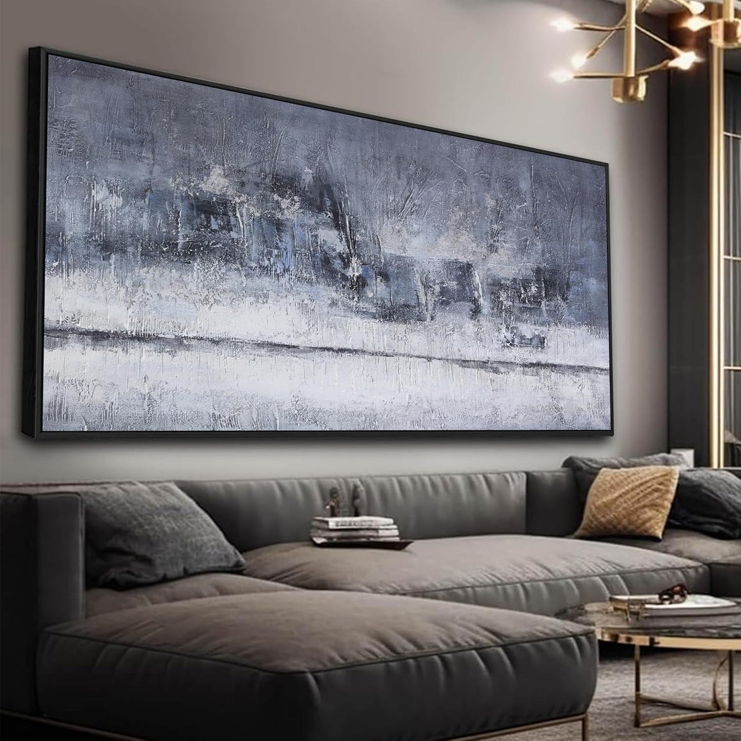 Abstract Wall Art Canvas Artwork Gray And White Blue Decor Modern Canvas Wall Prints Abstract Wall Decor Suitable For Bedroom Apartment Office Wall Decor Can Be Hung 24"X48"With Framed