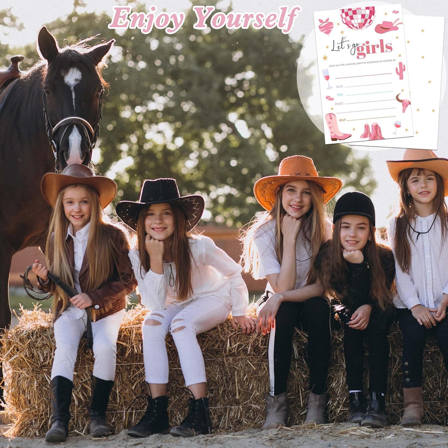Cowgirl Birthday Invitations, 20 Invitation Cards with Envelopes, Pink Disco Invites for Party Decorations Favor Supplies - A11