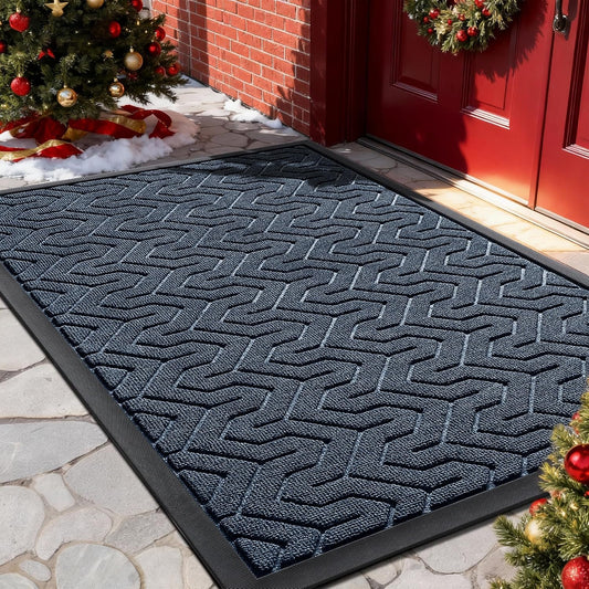 Yimobra Front Door Mat Outside Entrance 29.5x17, Waterproof Heavy Duty Outdoor Mats for Front Door, Non Slip Rubber Entry Mat for Garage Patio Indoor, Blue