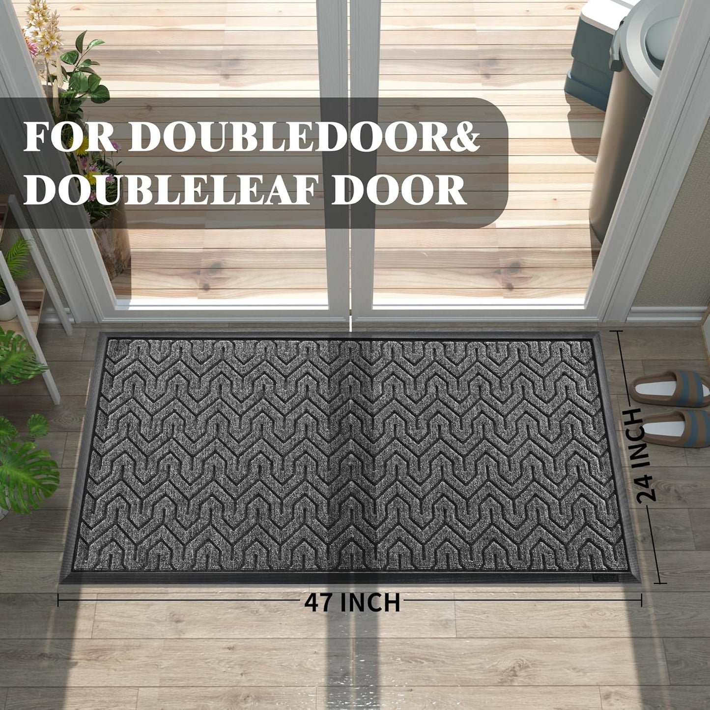 Yimobra Large Door Mat Outside Entrance 47x24, Waterproof Heavy Duty Outdoor Mats for Front Door, Non Slip Rubber Entry Mat for Garage Patio Indoor, Easy Clean, Mix Grey