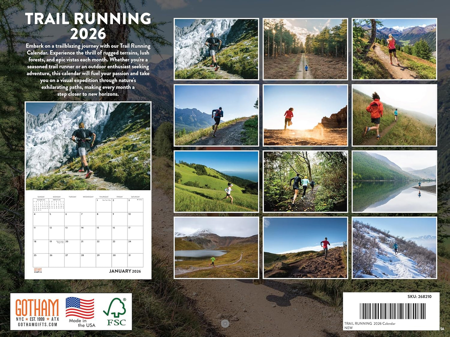 Trail Running Calendar 2026 Runners Monthly Wall Calender 12 Month | American Made In The USA