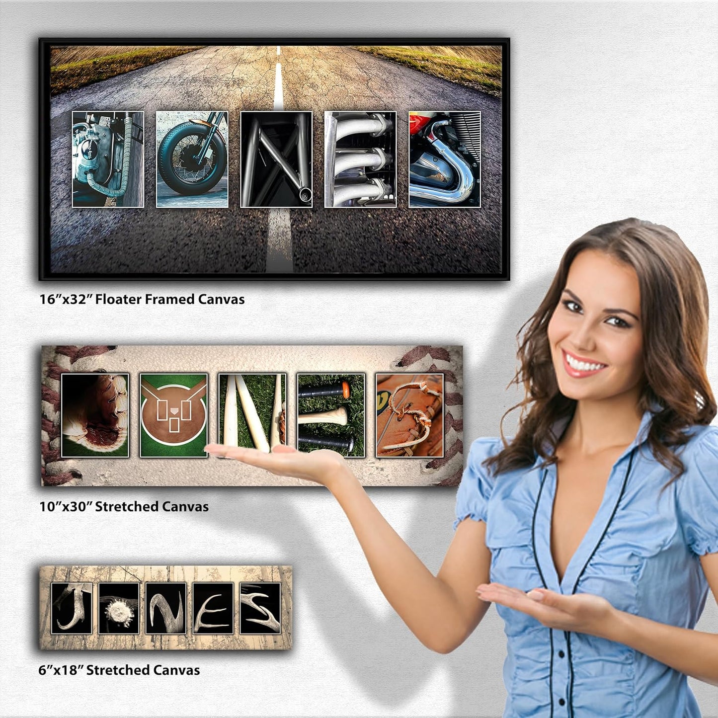 Personal-Prints SNOWBOARDING Personalized Name Art Gift | Customized for the Snowboard Instructor, Avid Boarder, or Team | Unique Photo Canvas Wall Art Décor (16"x32" Float Framed Canvas)