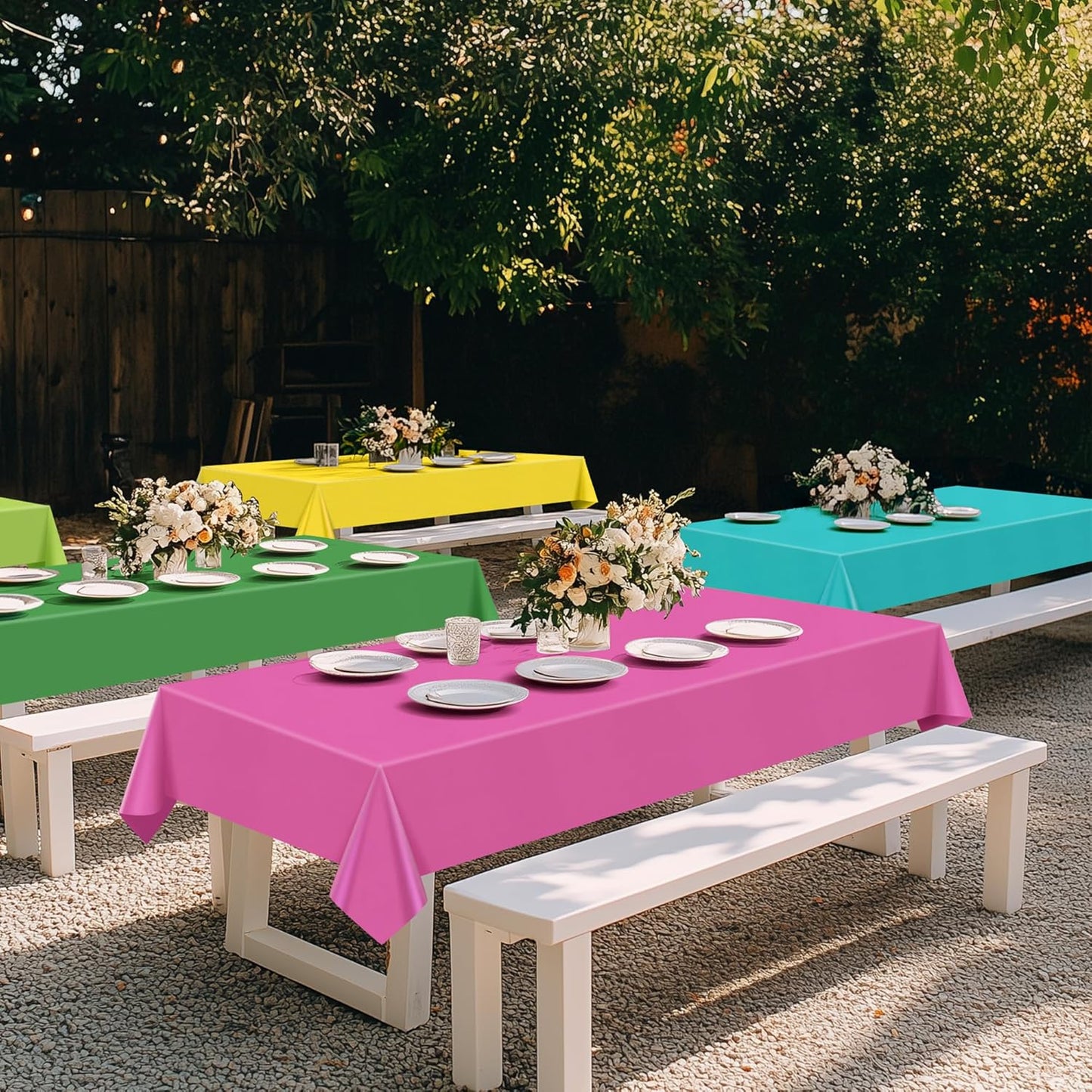 6 Pieces Luau Series Rectangle Tablecloth, 54x72 Solid Color Waterproof & Spillproof Disposable Plastic Table Cover, Durable Party Tablecloth for Dining, Buffet, Picnic, Outdoor Events