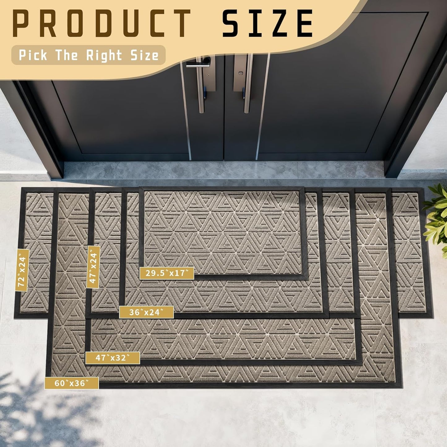Yimobra Large Door Mat 36x24, All-Weather Waterproof Non-Slip Welcome Matt Outdoor, Heavy Duty Non Slip Doormat for Entryway for Patio and Garage Indoor, Easy Clean, Beige