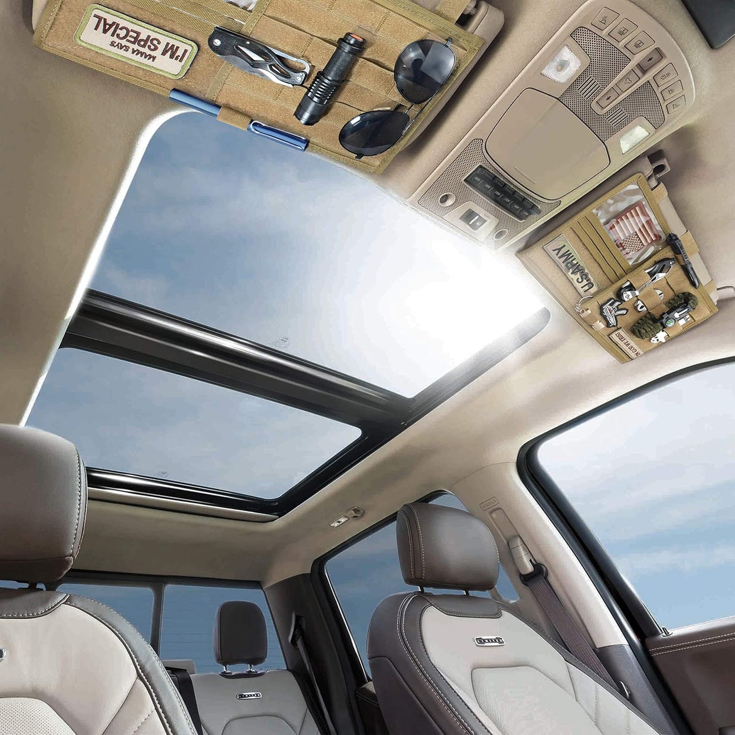 WYNEX Car Sun Visor Organizer with Double-Sided Folding MOLLE Panel, Vehicle Sun Visor Storage for Essentials & Tactical Gear, Compatible with Cars, Pickup Trucks, Vans, SUVs