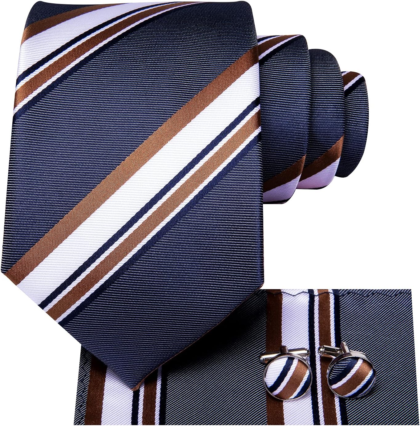 Dubulle Mens Paisley Striped Tie WOVEN Necktie for Men and Handkerchief Cufflinks Set Wedding Formal Business