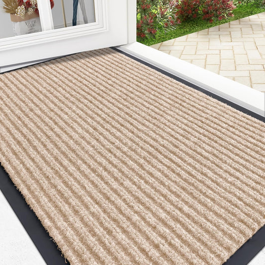 OLANLY Front Door Mat Indoor Outdoor Entrance, Waterproof Heavy Duty Doormat, Fade Resistant, Low Profile, Easy Clean Patio Porch Welcome Floor Mats for Entry, 35x23, Beige