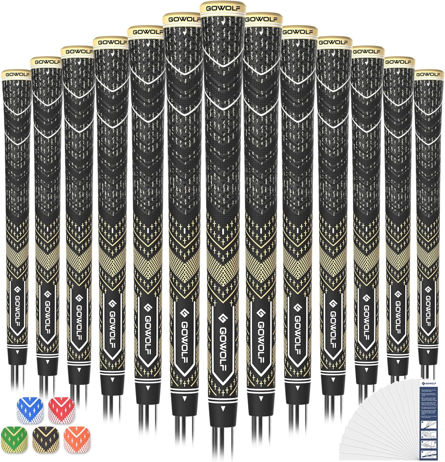 Gowolf Golf Grips Cord Rubber Multi-compound Golf Driver Irons Club 13pcs Golf Grips Colored Top Cover SL02 Pro with Free 15 Tapes