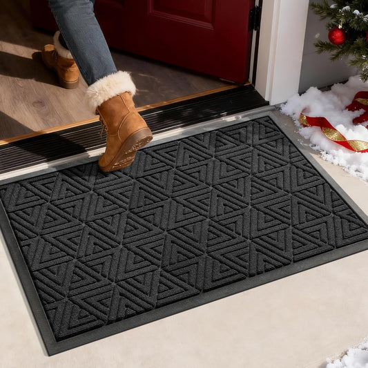 Yimobra Outdoor Mats for Front Door 29.5x17, Stops Mud & Dirt at Entrance, Fits Garage & Patio, All-Weather Waterproof Non Slip Outdoor Indoor Welcome Mat, Black