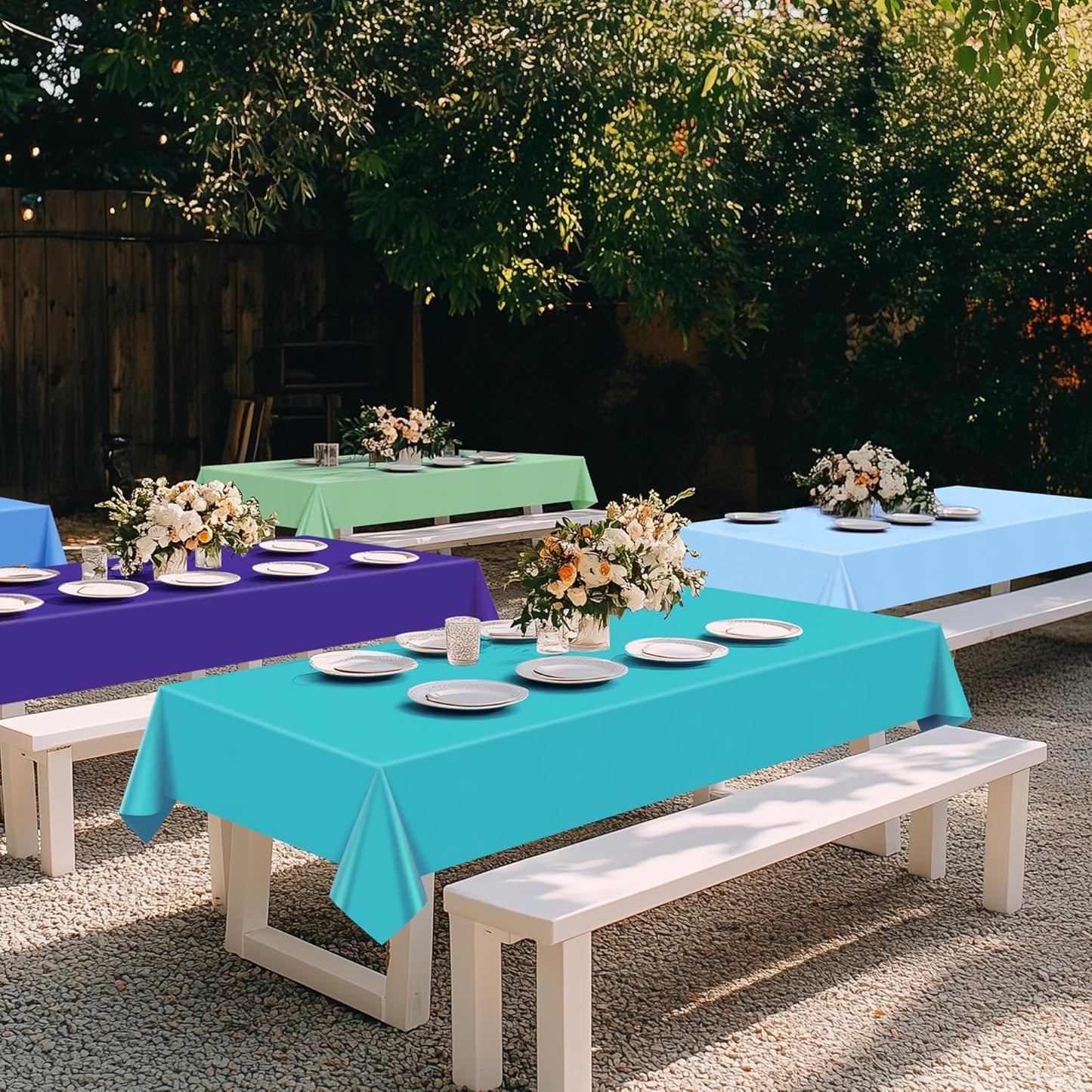 6 Pieces Blue & Green Series Rectangle Tablecloth, 54x72" Solid Color Waterproof & Spillproof Disposable Plastic Table Cover, Durable Party Tablecloth for Dining, Buffet, Picnic, Outdoor Events