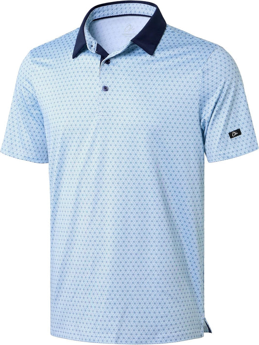 Obla Mens Golf Polo Shirts Short Sleeve Dry Fit Performance Moisture Wicking Casual Print Collared Golf Shirts for Men