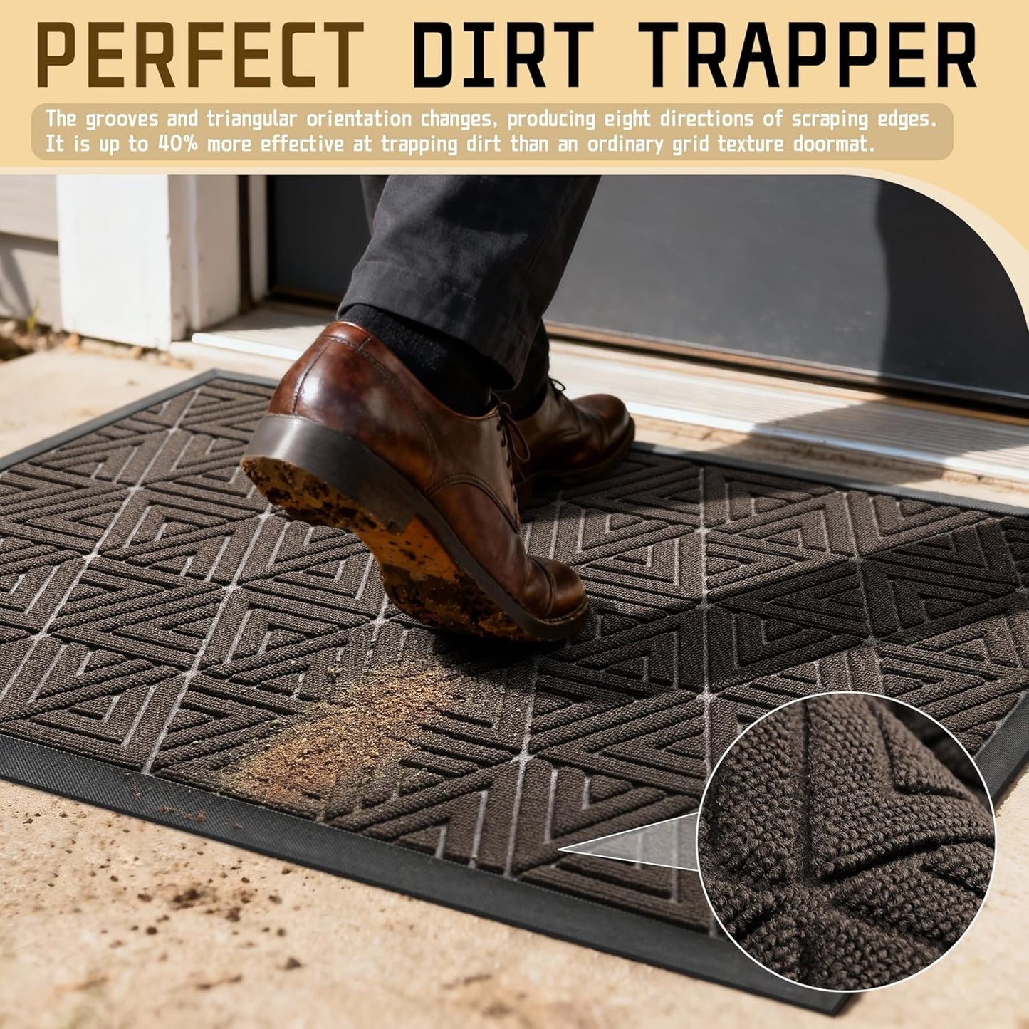 Yimobra Large Door Mat 47x32, All-Weather Waterproof Non-Slip Welcome Matt Outdoor, Heavy Duty Non Slip Doormat for Entryway for Patio and Garage Indoor, Easy Clean, Brown