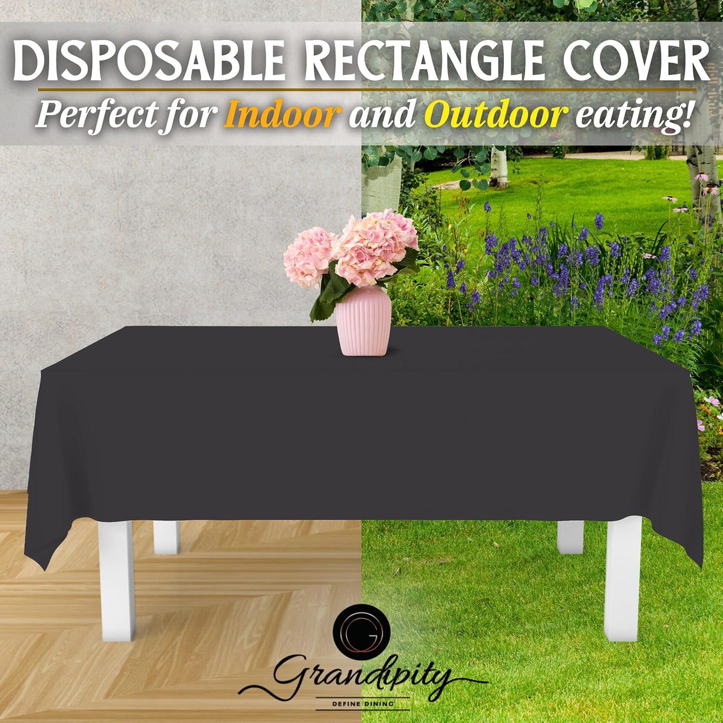 Grandipity 12 Pack Premium Disposable Plastic Tablecloth 54 Inch. x 108 Inch. Decorative Rectangle Table Cover - Dark Grey