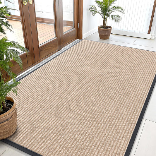 OLANLY Front Door Mat Indoor Outdoor Entrance, Waterproof Heavy Duty Doormat, Fade Resistant, Low Profile, Easy Clean Patio Porch Welcome Floor Mats for Entry, 59x35, Beige