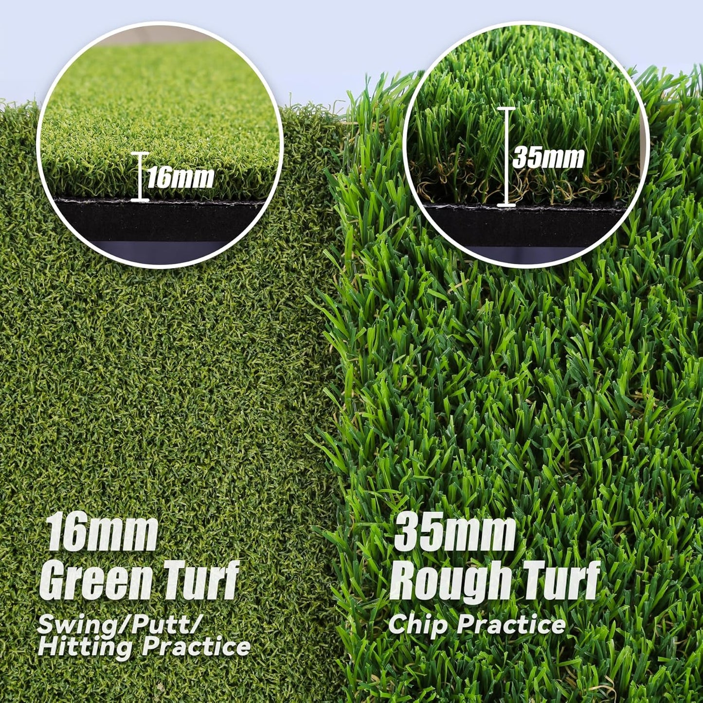 Wind Shear 5x4FT Golf Mat, 2 Turf in 1(35mmRough&16mmFairway) Large Golf Hitting Mat for Indoor/Outdoor Practice, High-Density Artificial Turf Mat for Golf Training in Backyards, Driving Ranges
