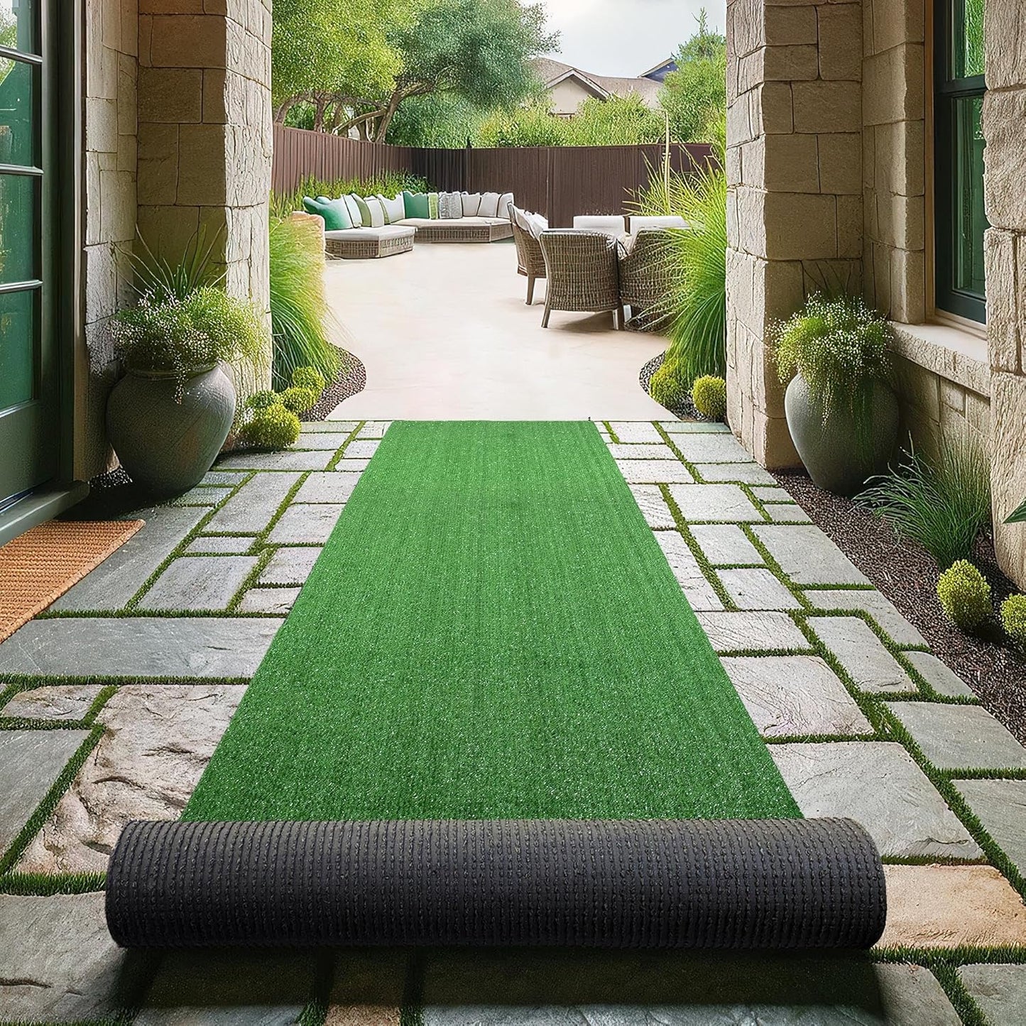 Ottomanson Artificial Grass Turf 22" x 22' Indoor Outdoor Faux Grass Rug with Drainage Holes, Customizable with Extra Long Size Options, Perfect for Patio Lawn Balcony Weddings Photoshoot Backdrop