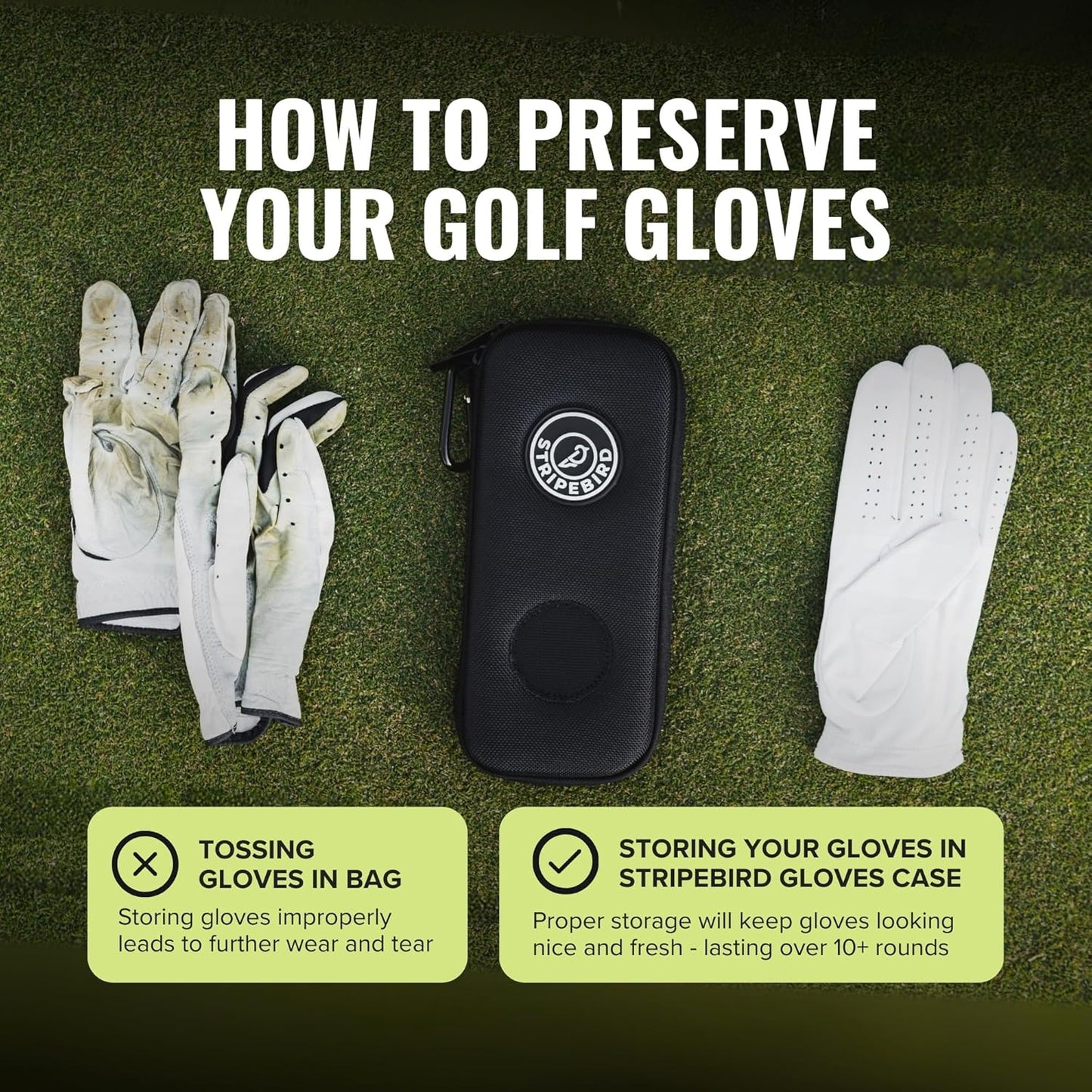 Stripebird - Original Performance Golf Glove Holder - Protect and Keep Gloves Dry - Moisture Free Storage Organizer Case