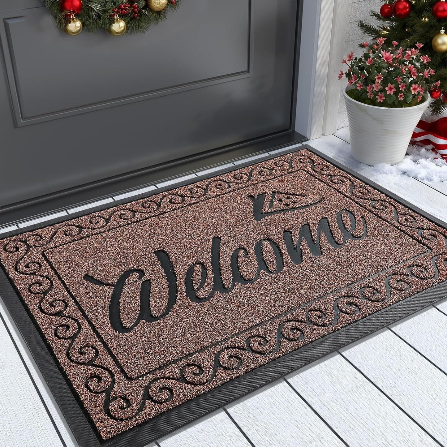 Yimobra Welcome Mat Outdoor Indoor, Waterproof Heavy Duty Front Door Mat Outside Entrance, Extra Sturdy Non-Slip Doormat, Low Profile, Dirt Trapping, 36x24 Inches, Maroon
