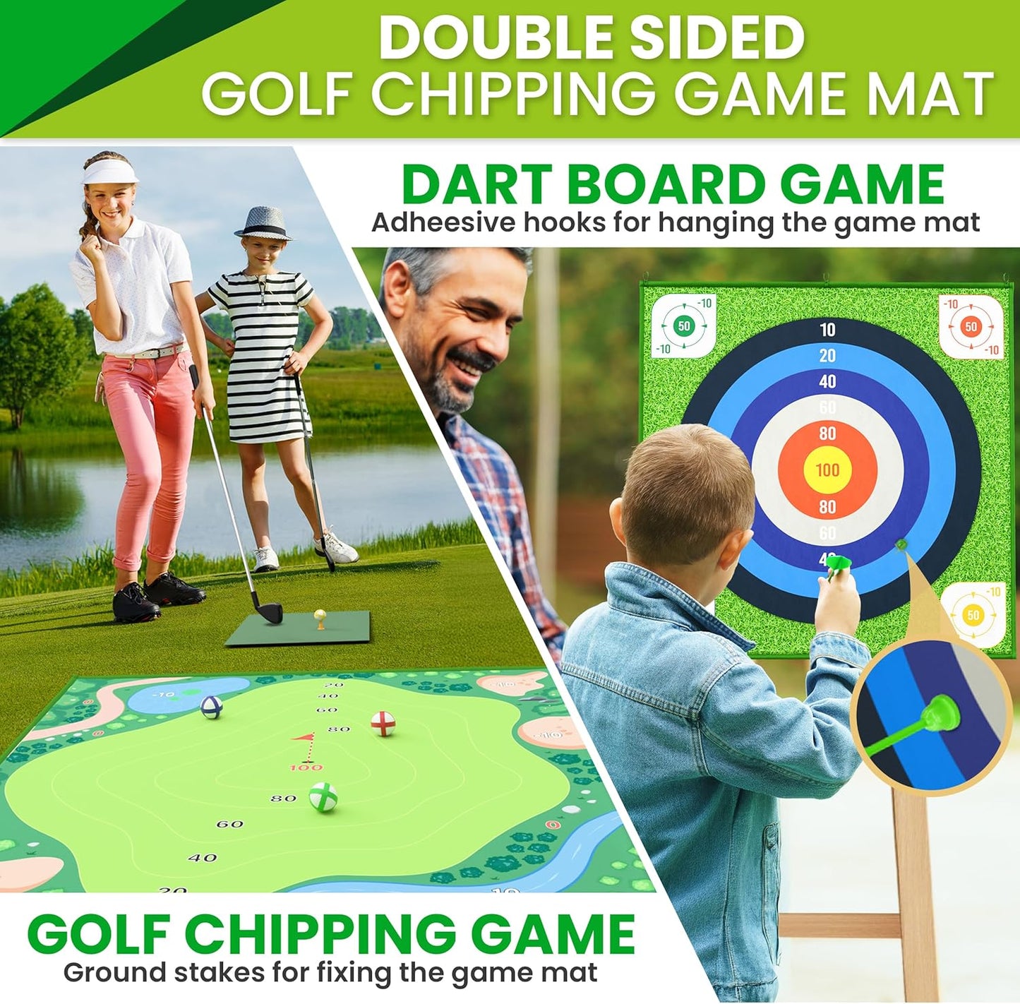 Golf Chipping Game – For Adults and Family Battle Putting Green Practice Indoor Mat Bucket Yard Outdoor Play Equipment Toys Stuff Toddler Set 30 Sticky Backyard Deal Training Sports Swing Gift
