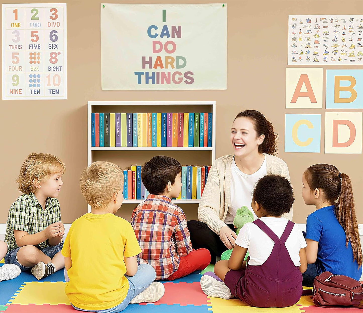 Classroom Decor-Inspirational Classroom Quotes-Teacher Gift-Hanging Rectangle Banner Flag Wall Decor-Positive Growth Mindset Quotes for Playroom Homeschool Nursery-I Can Do Hard Things-28.5"L×20"W