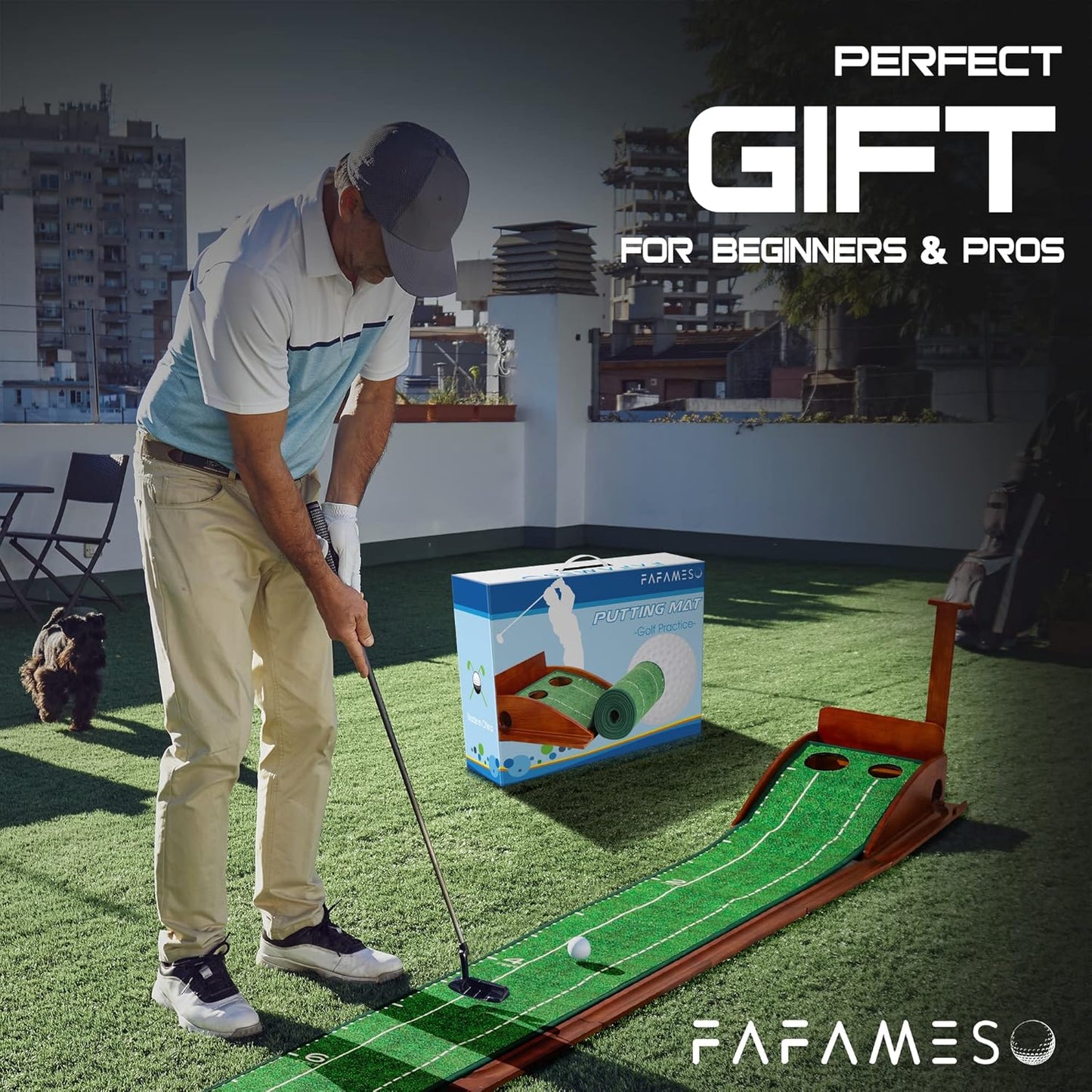 Golf Putting Mat with Ball Return, Indoor Putting Green Training Equipment for Home Office, Mini Golf Practice Aid, Portable Golf Training Mat for Men & Women