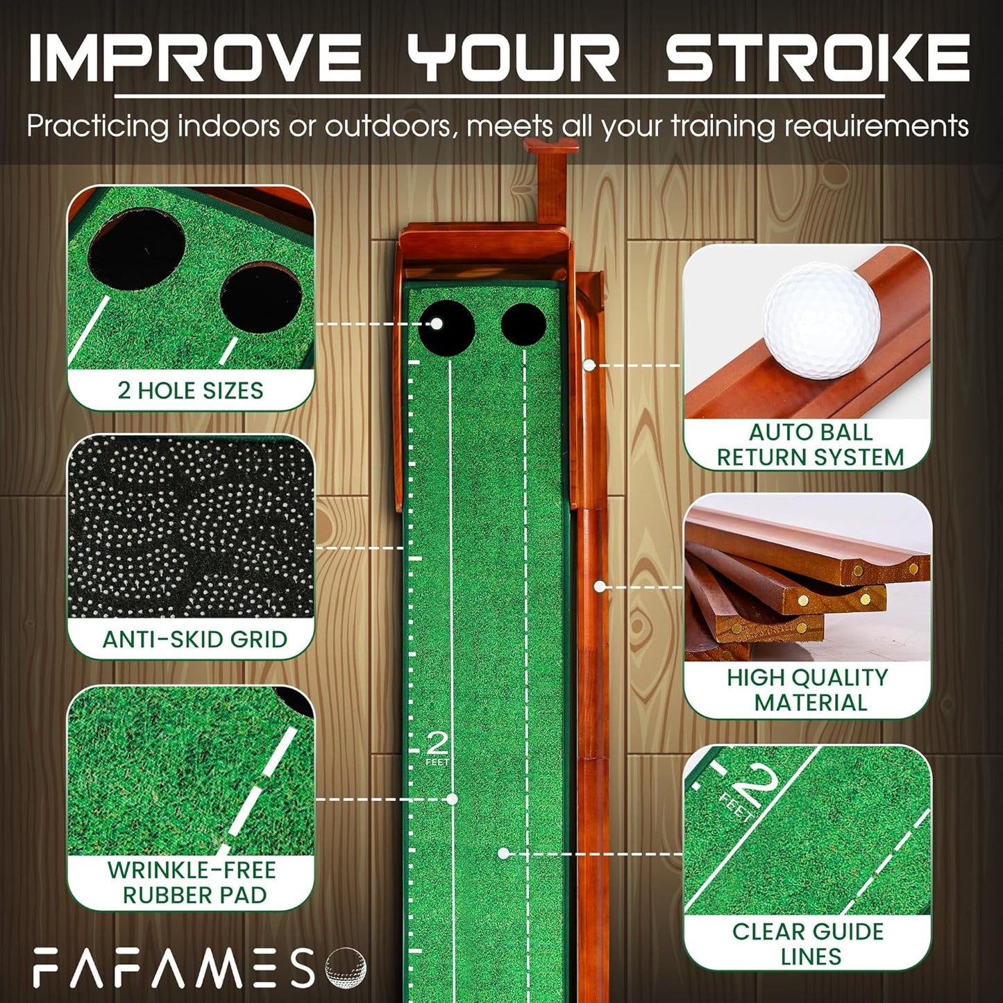 Golf Putting Mat with Ball Return, Indoor Putting Green Training Equipment for Home Office, Mini Golf Practice Aid, Portable Golf Training Mat for Men & Women