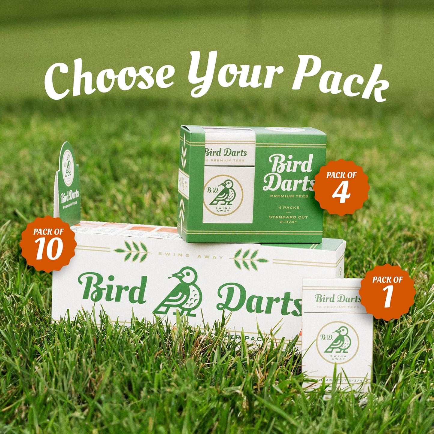 Premium Bamboo Wood Golf Tees, 18/72/180 Units (Packs of 18), 2 ¾ Golf Tees in Cigarette-Style Packaging, Durable, Biodegradable, Golf Tees Wood for Stylish Golfers