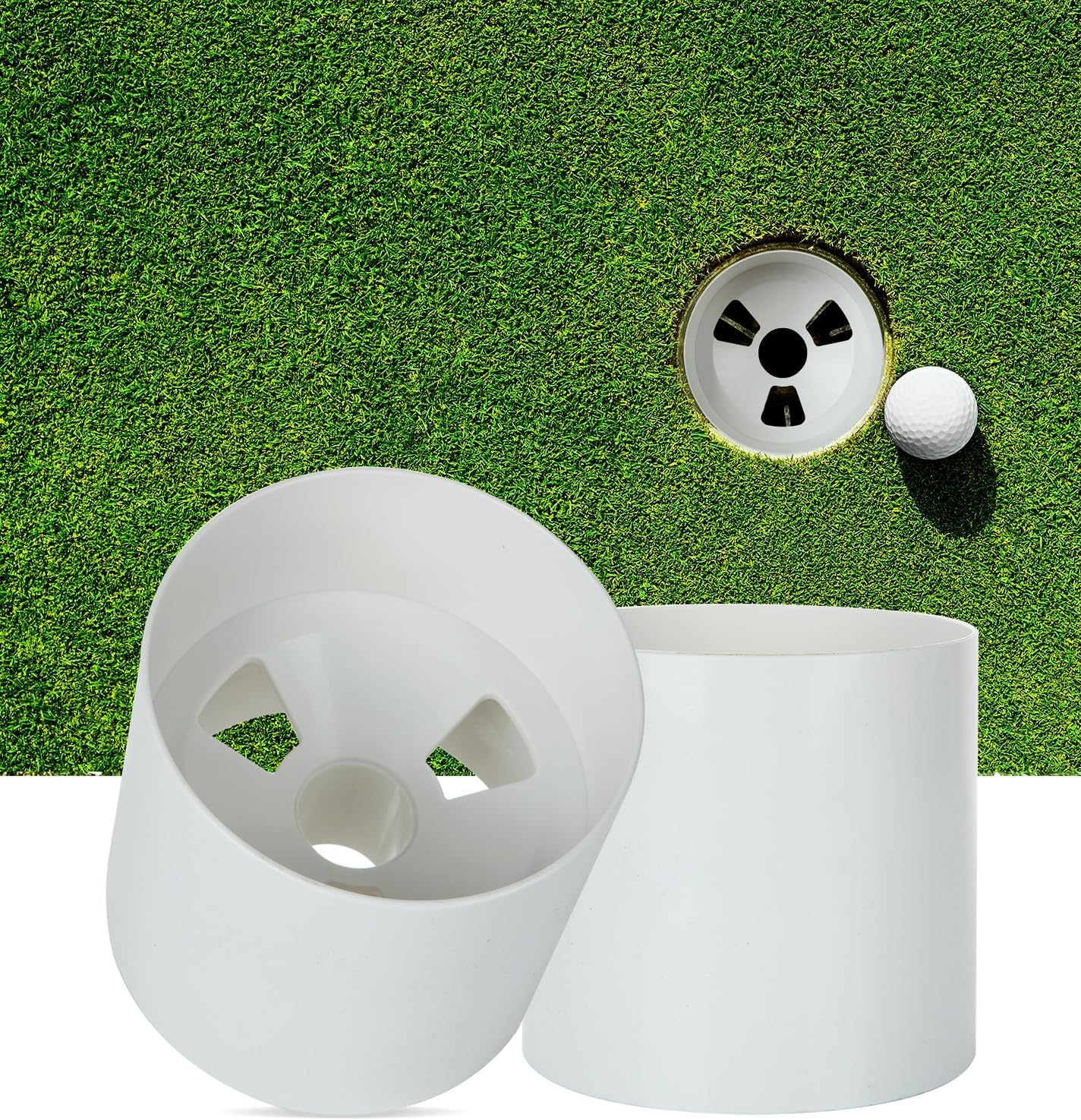 6PCS Golf Hole Cup 4 Inch Depth, ABS Plastic Putting Cup for Backyard Golf Practice, Ivory White, Fit USGA LPGA PGA Regulations (4 1/4 Inch Outside Diameter)